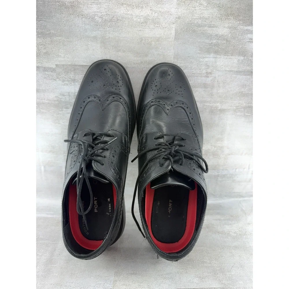 Rockport Men Black Leather Wingtip Oxford Shoes truTECH V80703 Size 9.5W